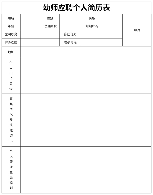 幼师应聘个人简历模板截图