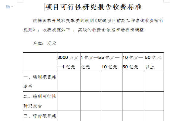 项目可行性研究报告收费标准截图