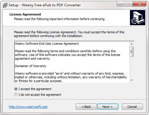 Weeny Free ePub to PDF Converter截图