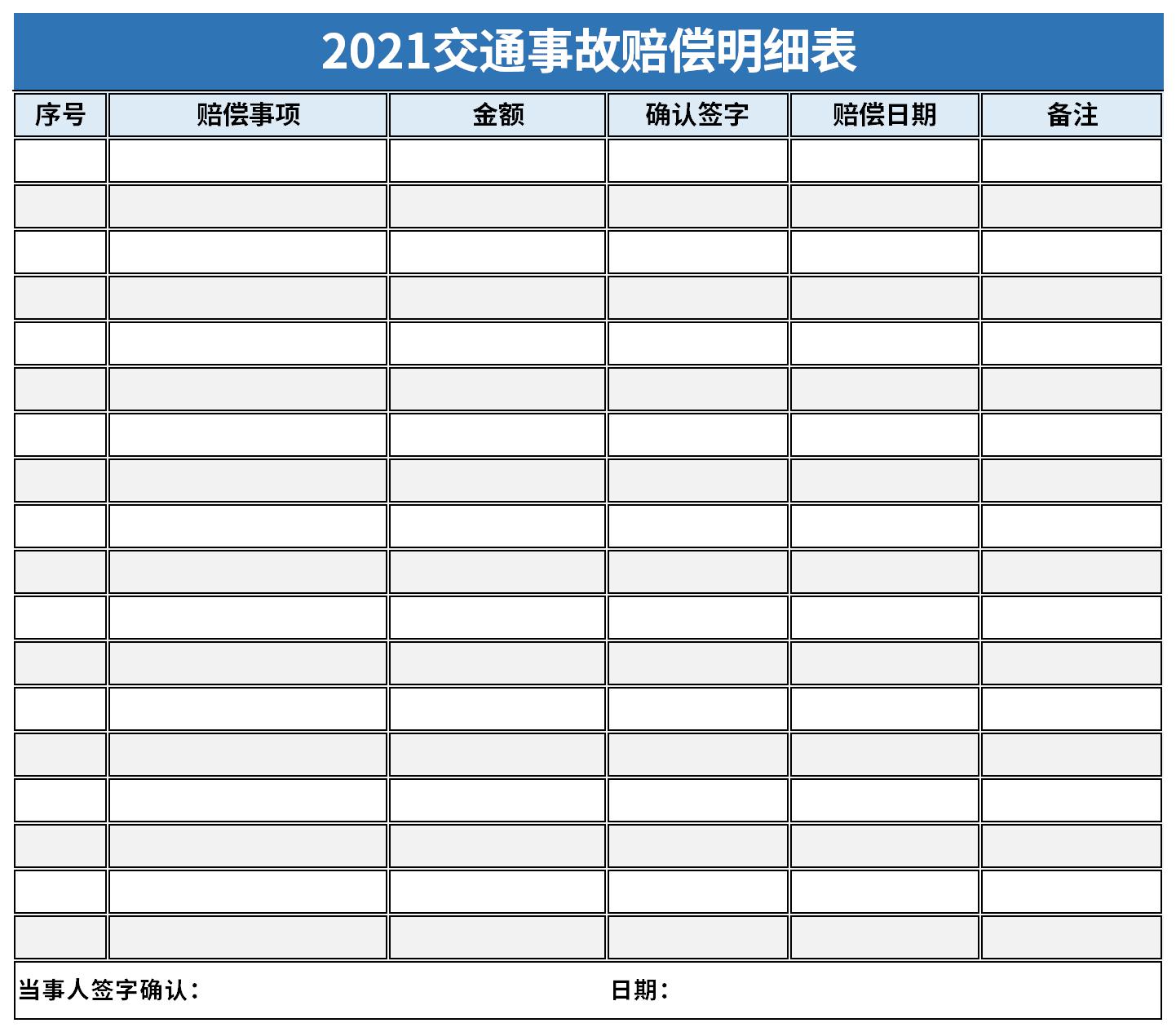 2021交通事故赔偿明细表截图