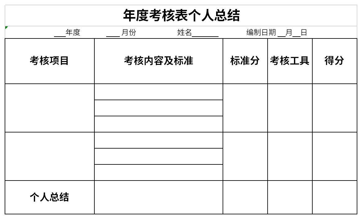 年度考核表个人总结截图