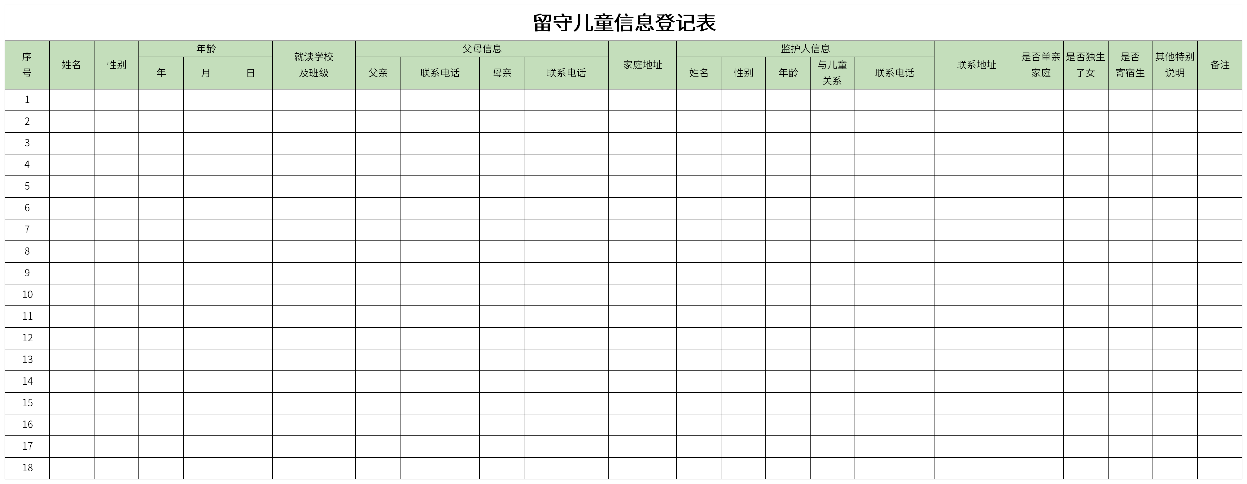 留守儿童信息登记表截图