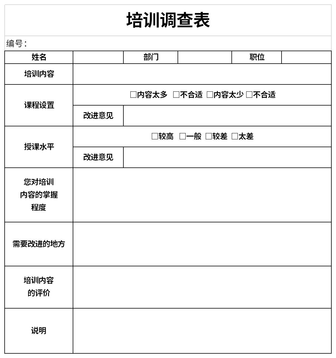 员工培训需求调查表截图