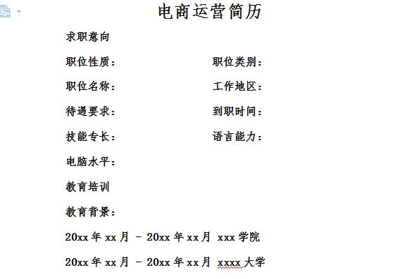 电商运营简历范文截图