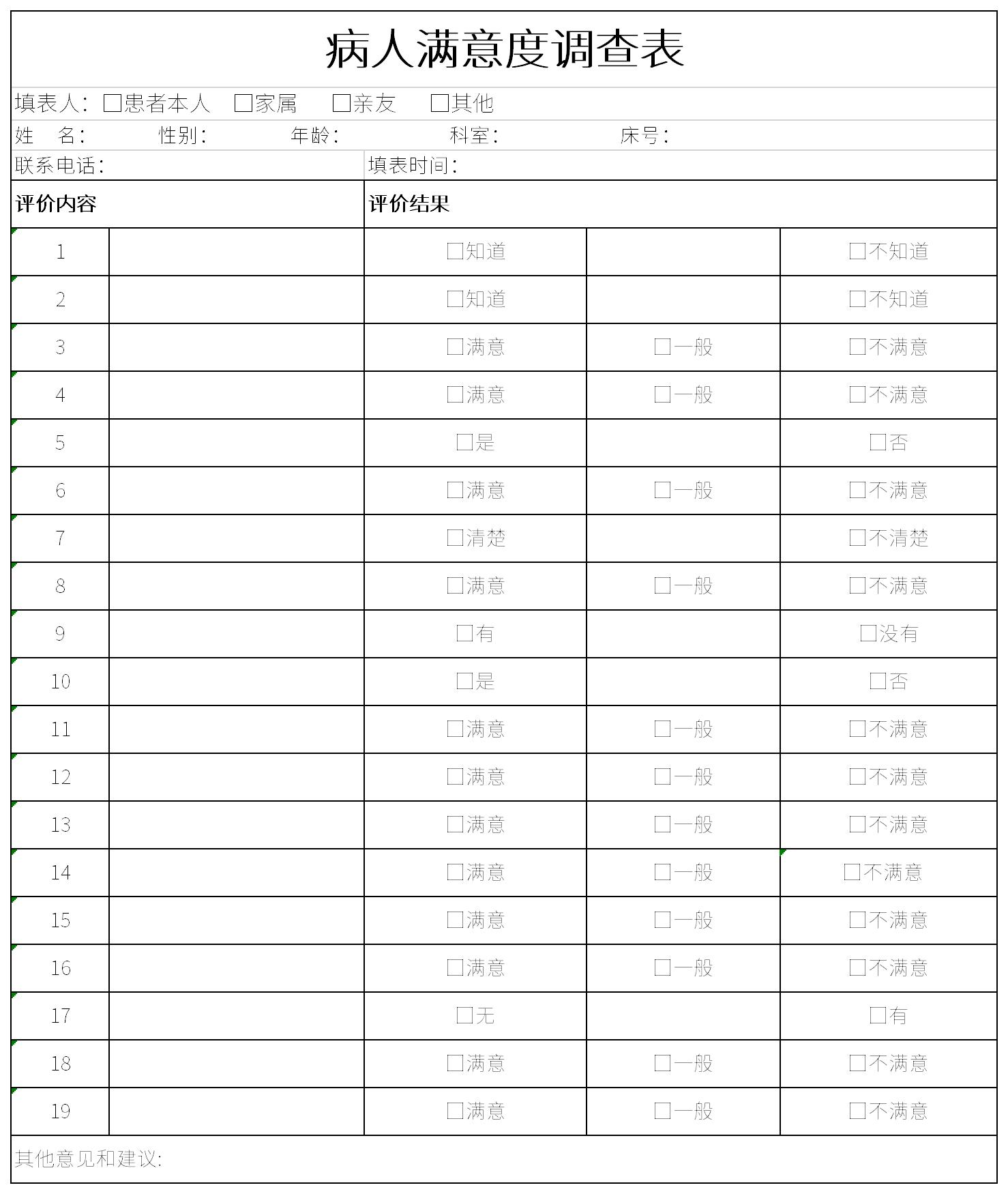 住院病人满意度调查表截图