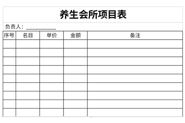 养生会所项目表截图