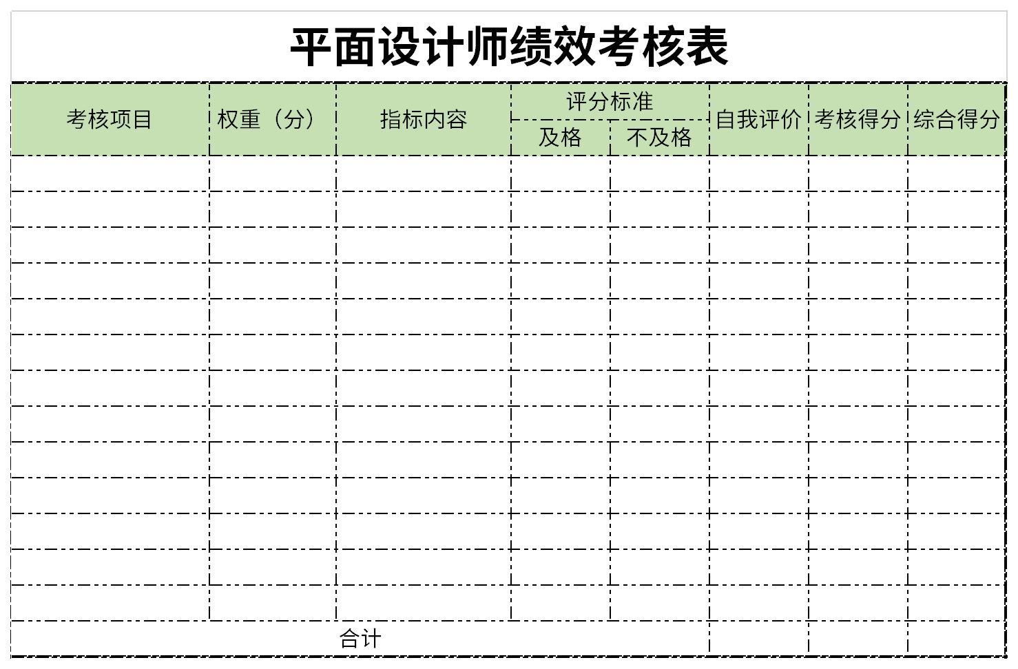 平面设计师绩效考核表截图