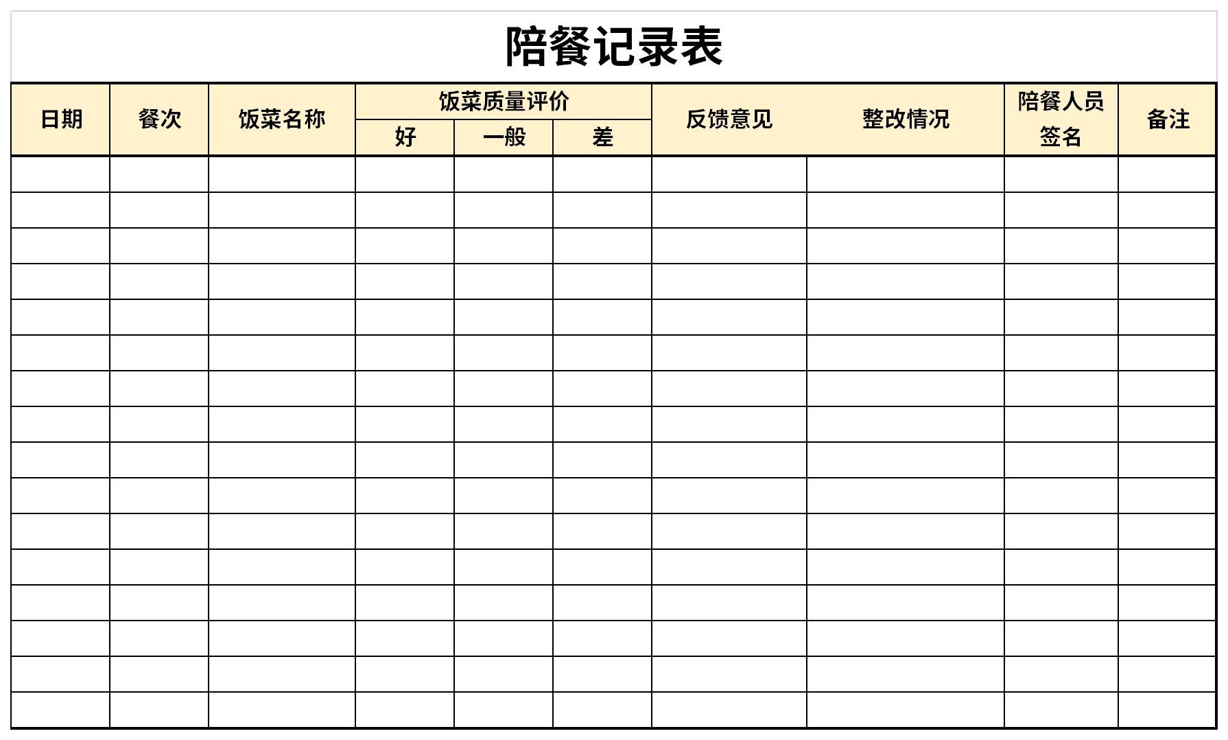 学校食堂陪餐记录表截图