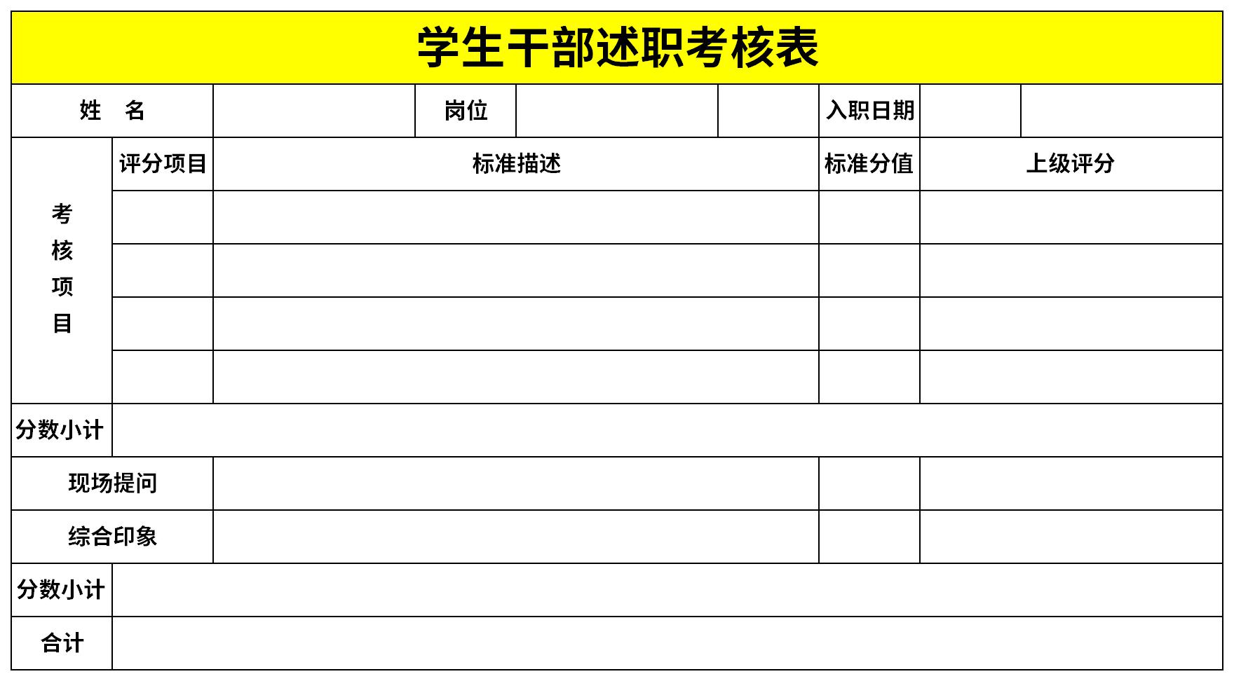 学生干部述职考核表截图