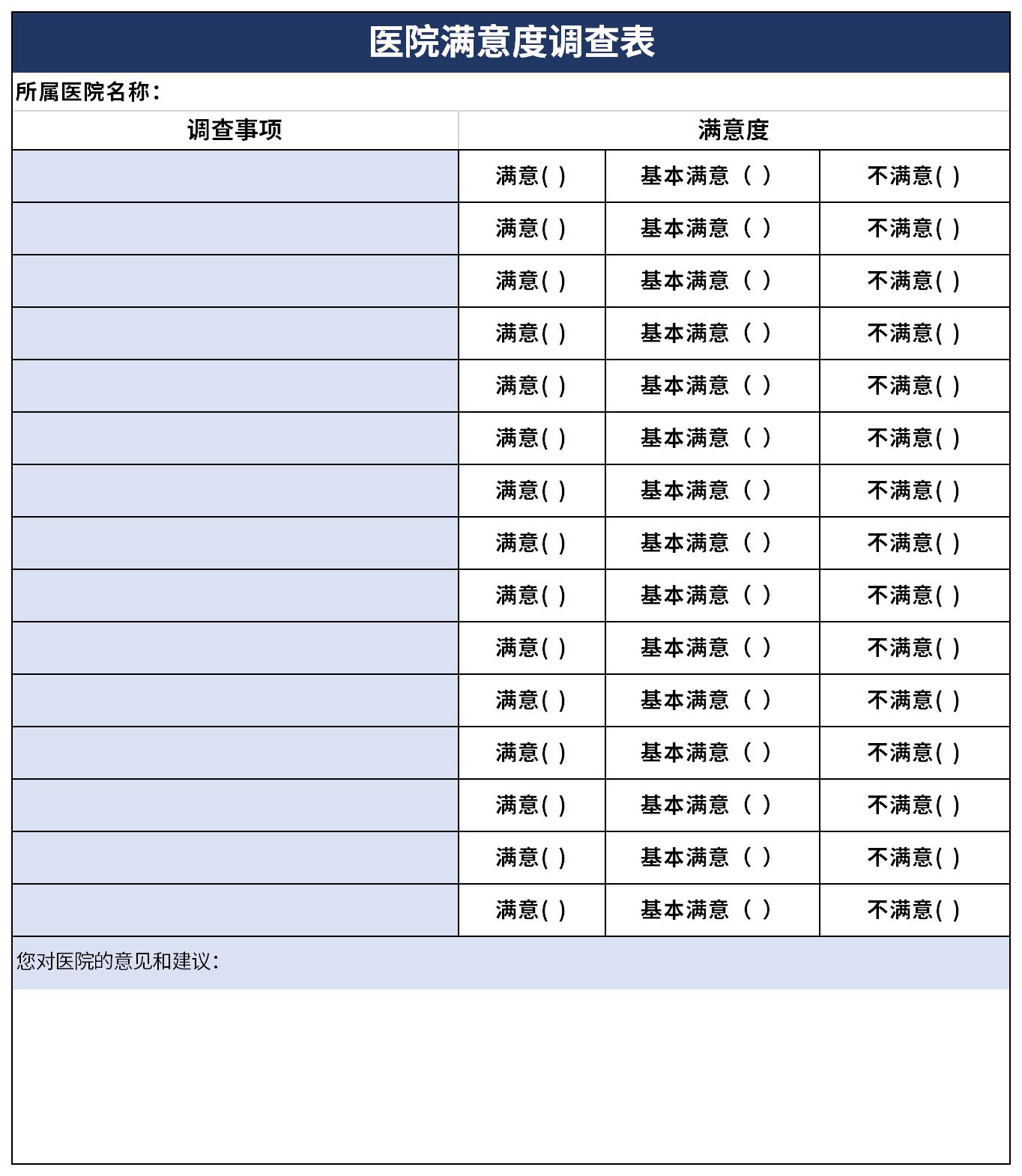 医院满意度调查表模板截图