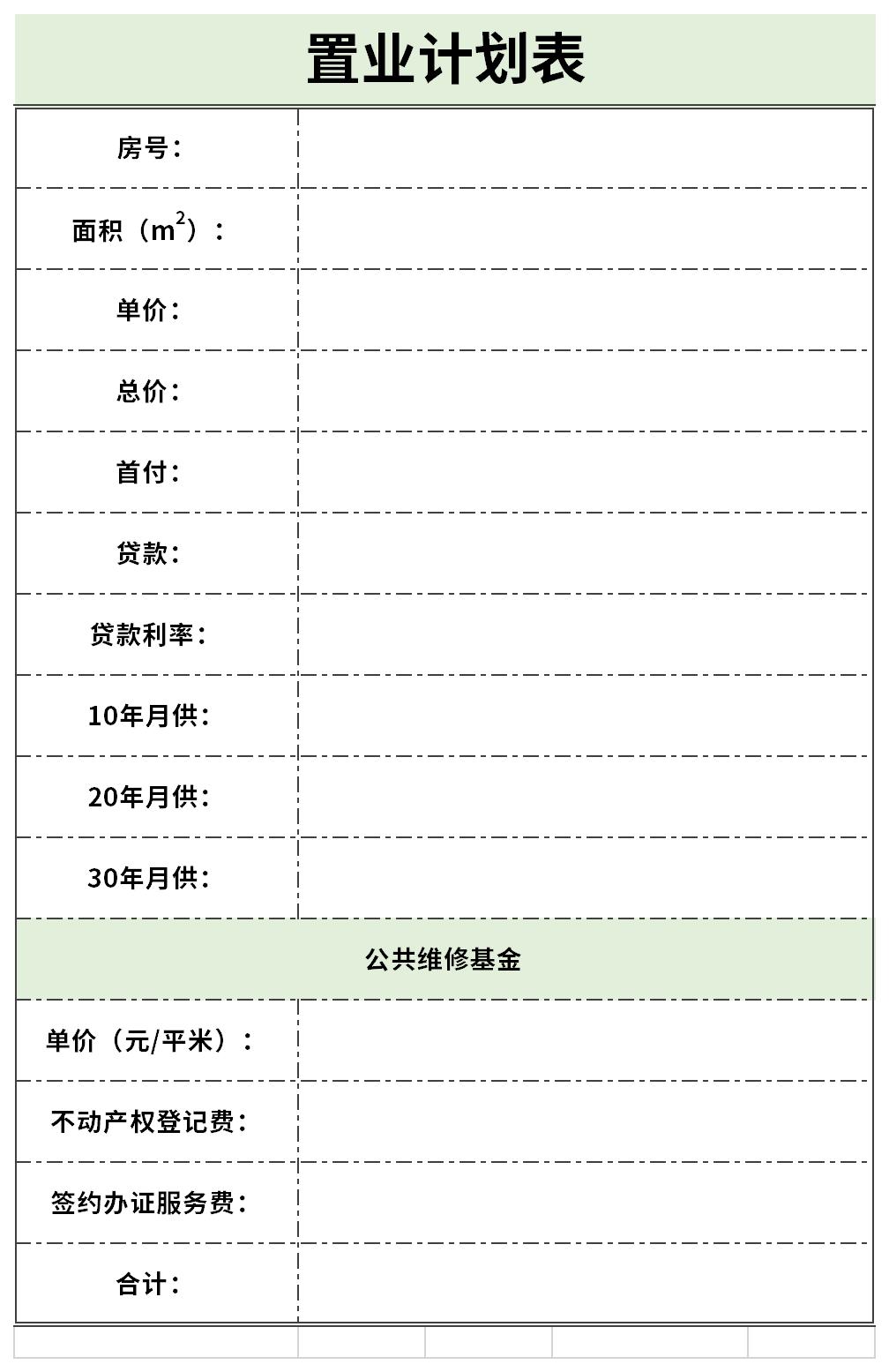 置业计划表截图