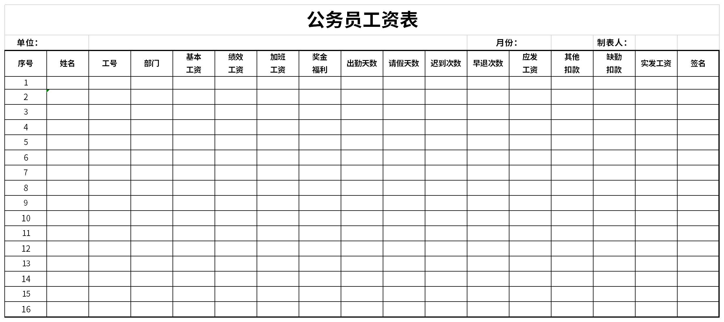 公务员工资表截图