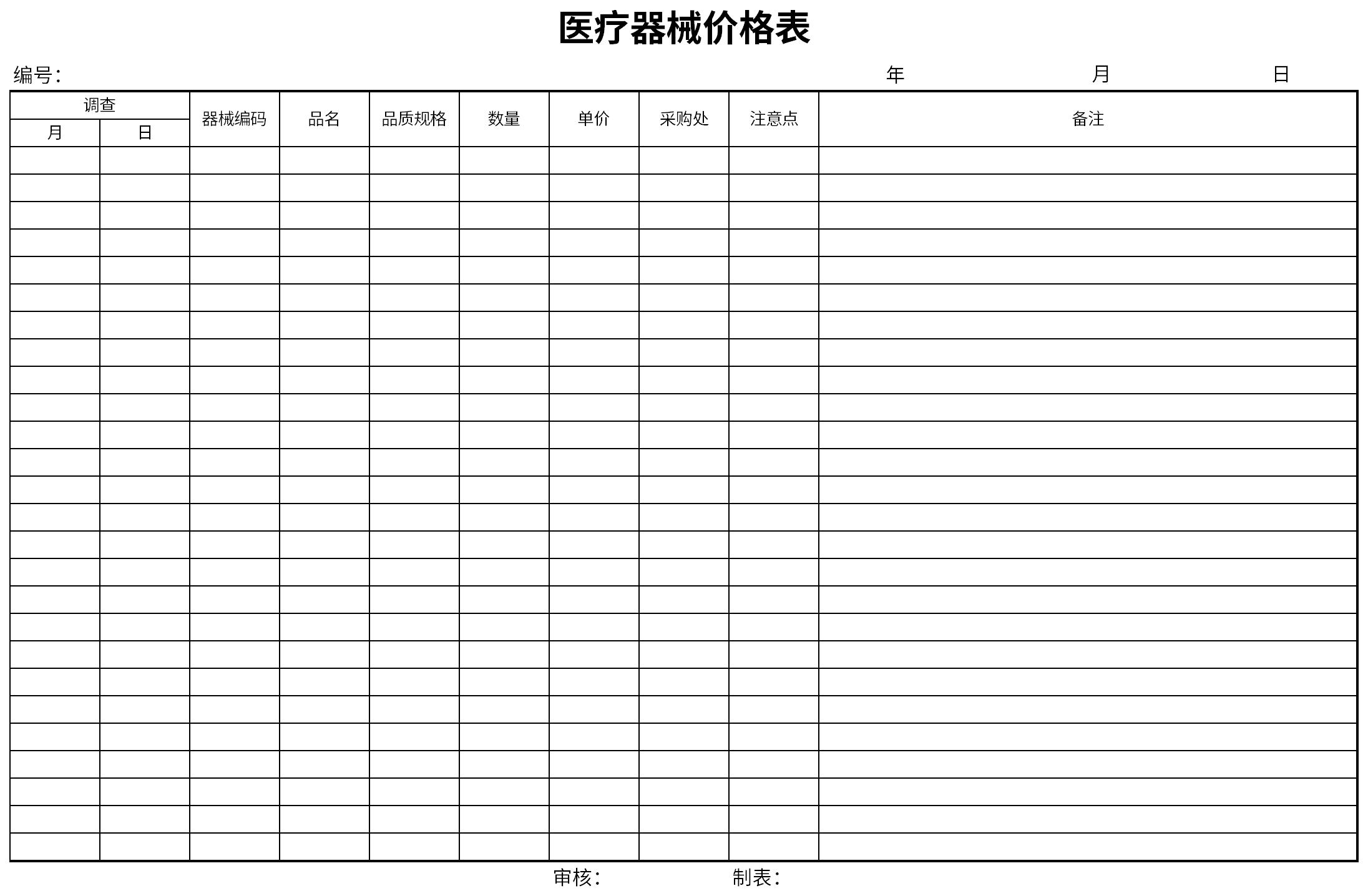 医疗器械价格表截图