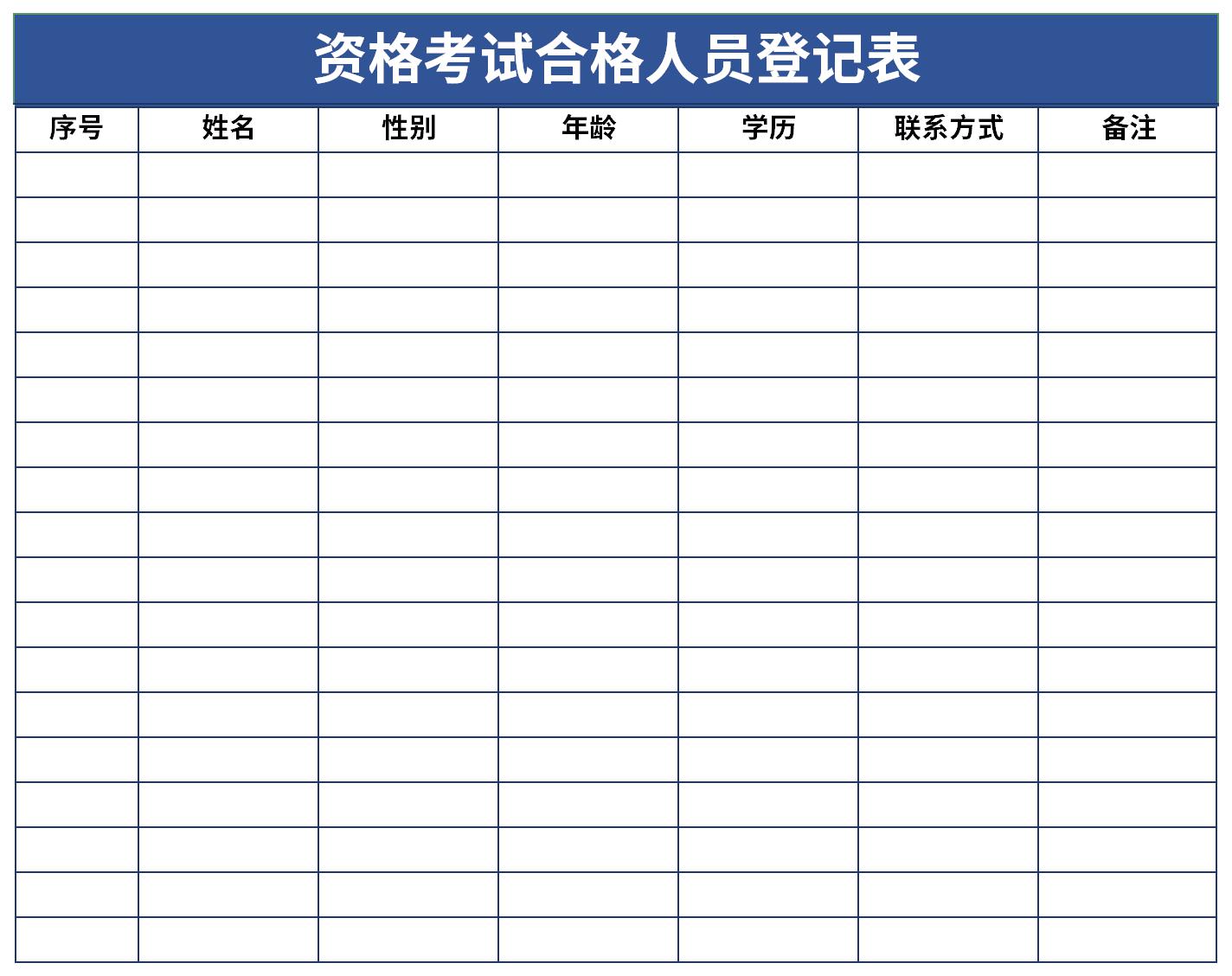 资格考试合格人员登记表截图