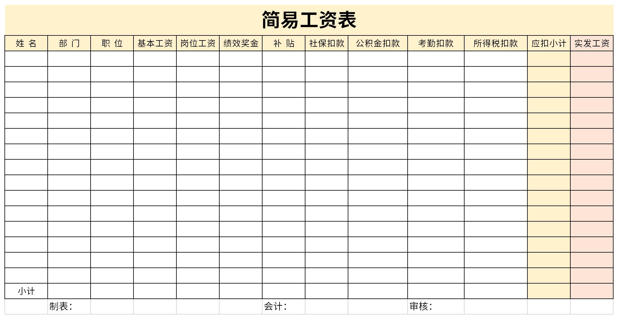 简易工资表截图