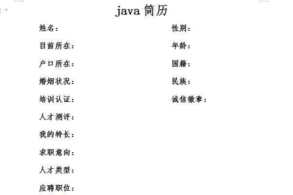 java简历截图