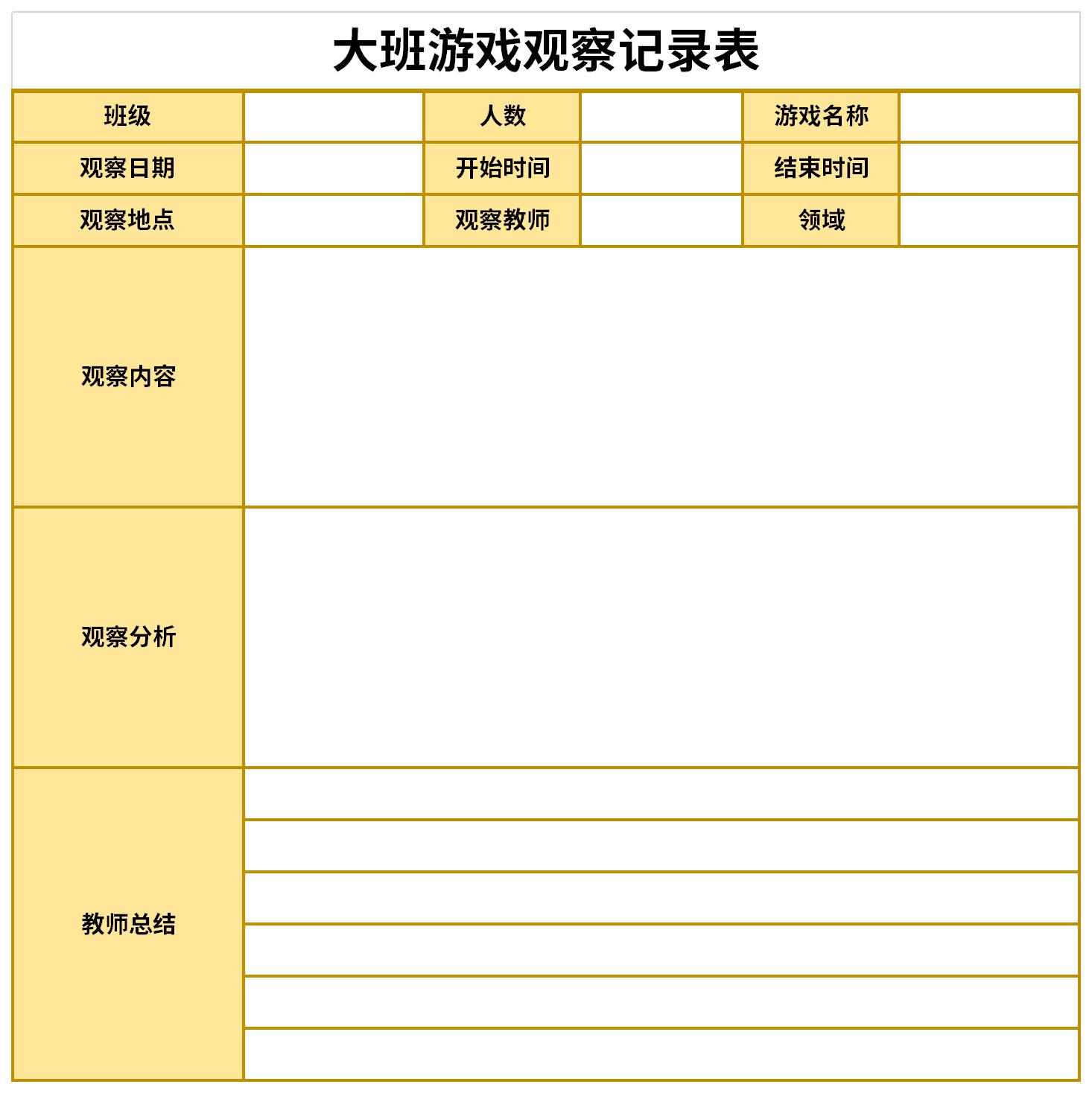 大班游戏活动记录表截图