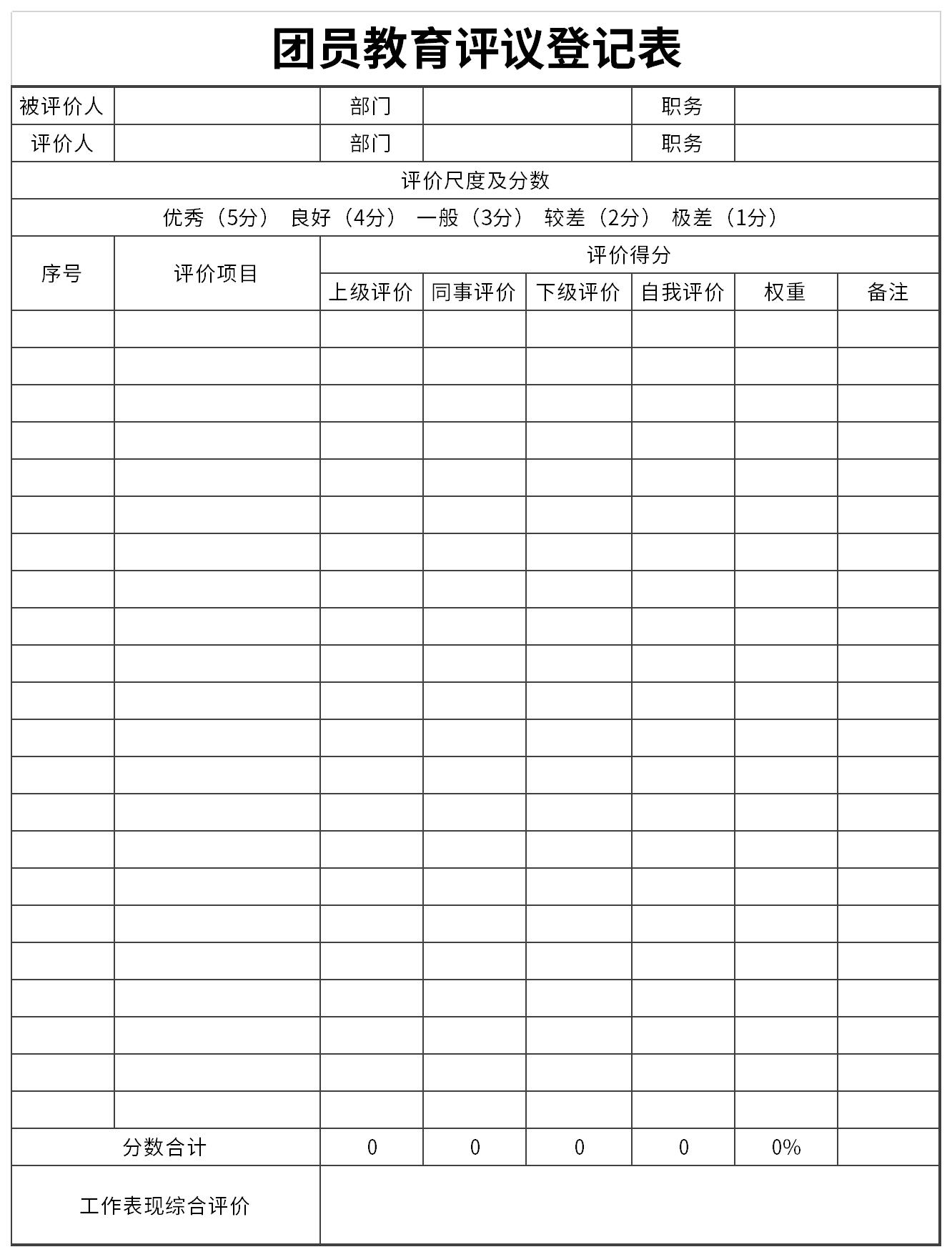 最新团员教育评议登记表截图