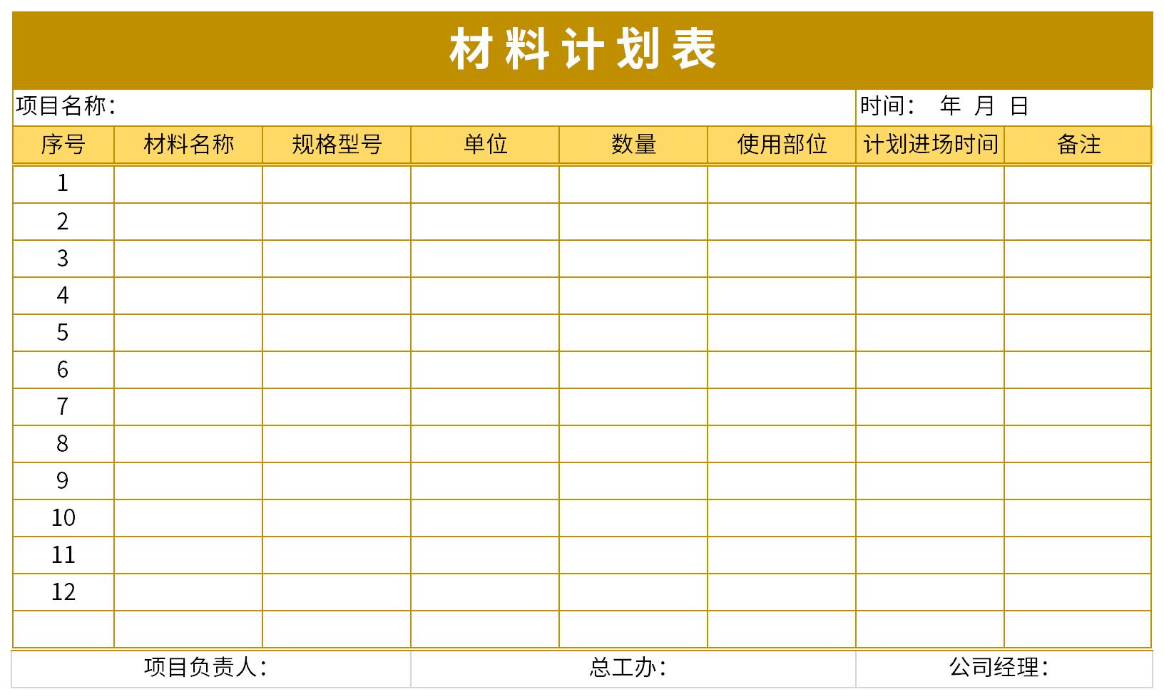 材料计划表截图