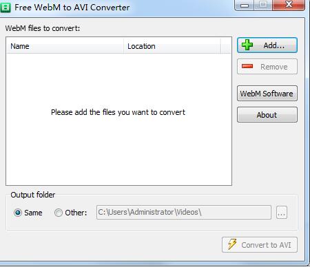 Free WebM to AVI Converter截图