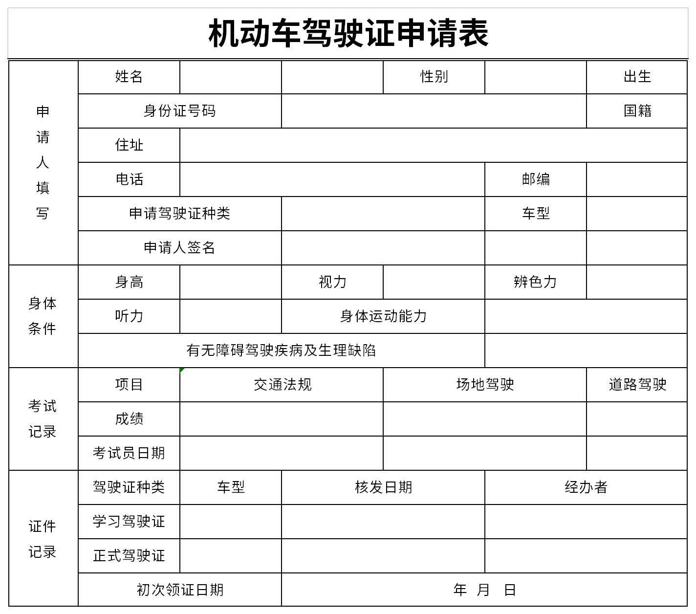 机动车驾驶证申请表截图