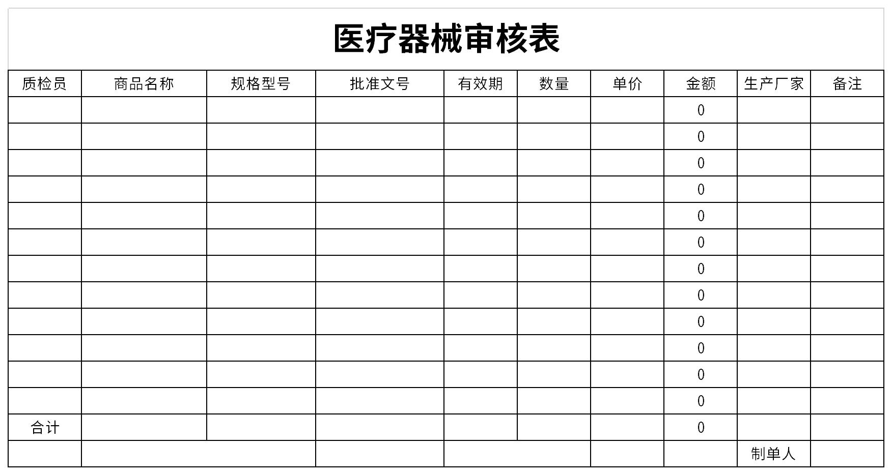 医疗器械审核表截图