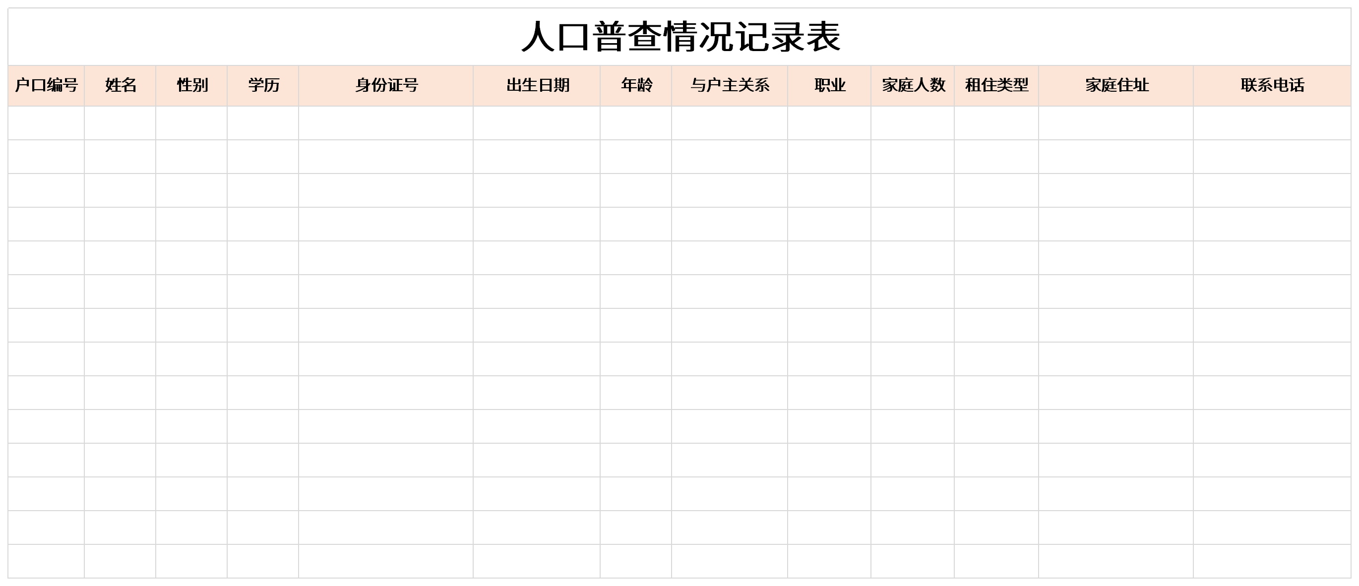 人口普查情况记录表截图