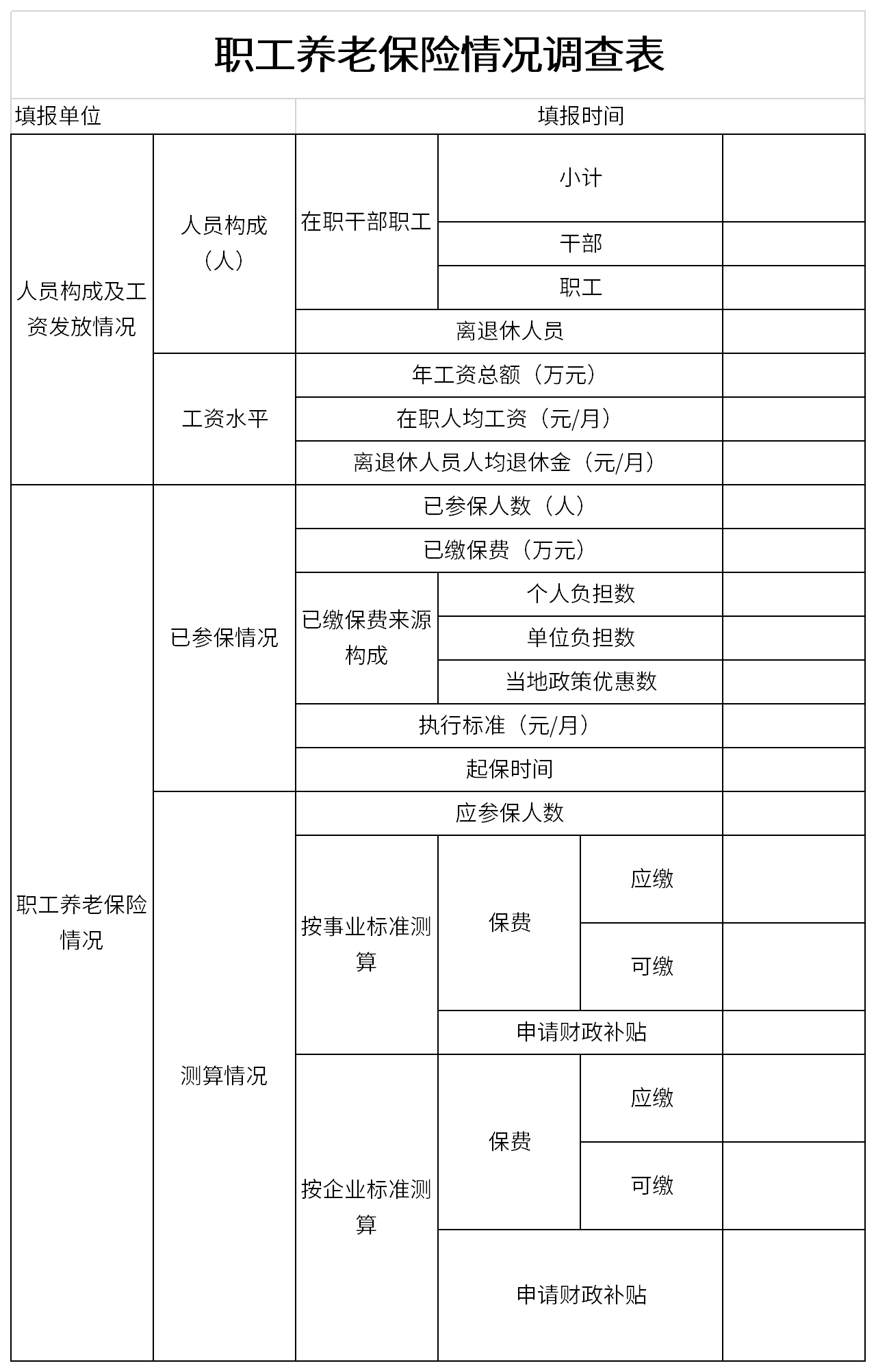 职工养老保险情况调查表截图