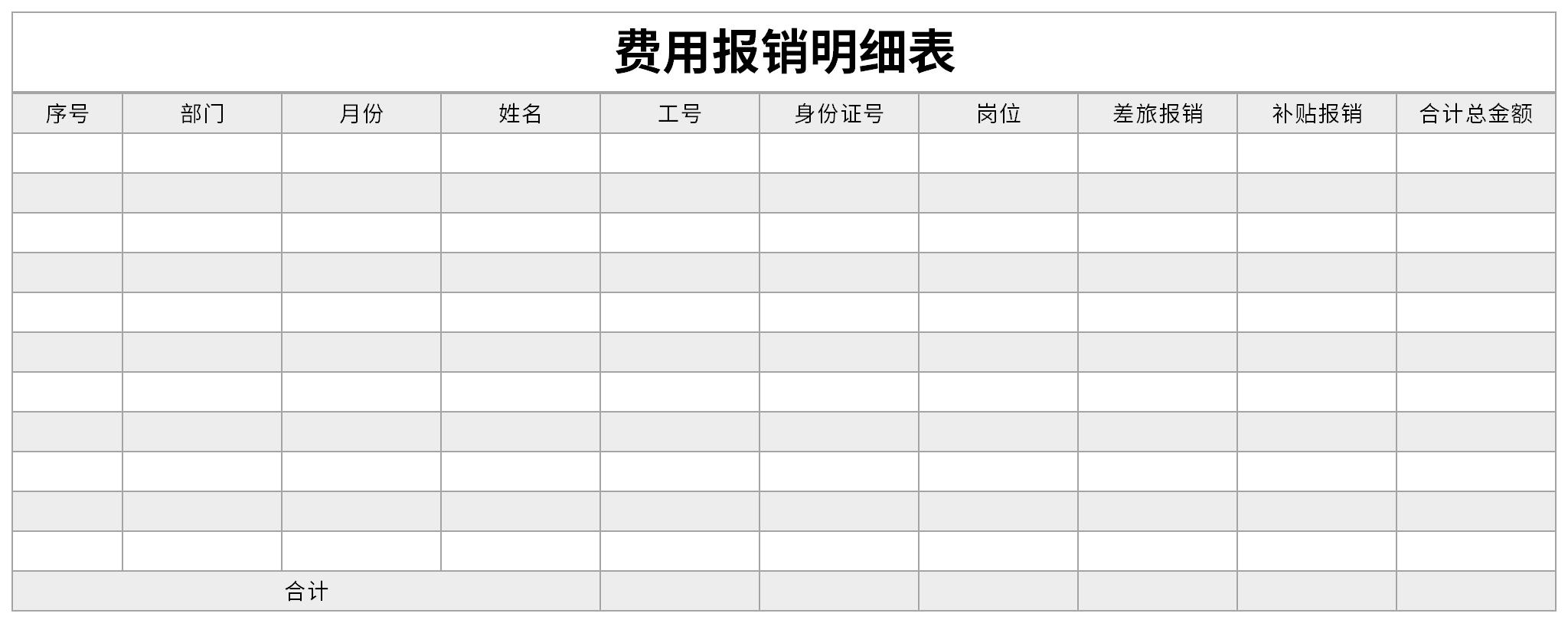 费用报销明细表截图