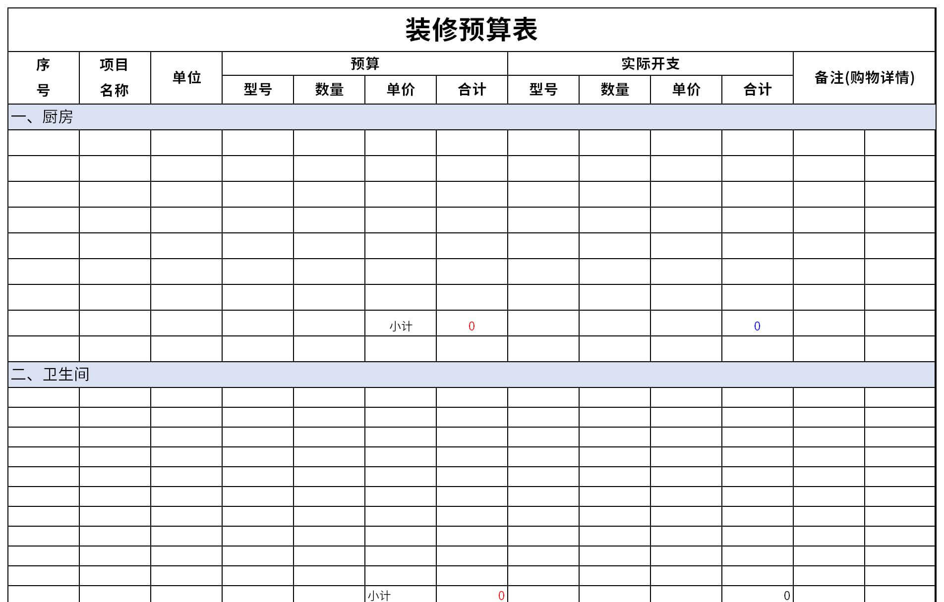 公司装修预算表截图