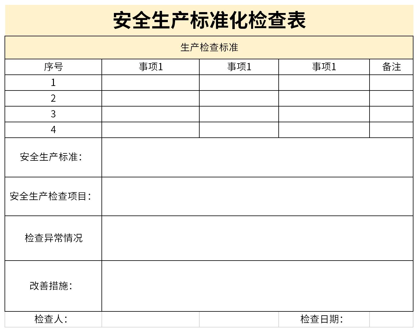 安全生产标准化检查表截图