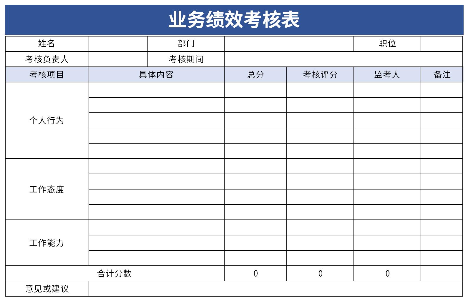 业绩考核表模板截图