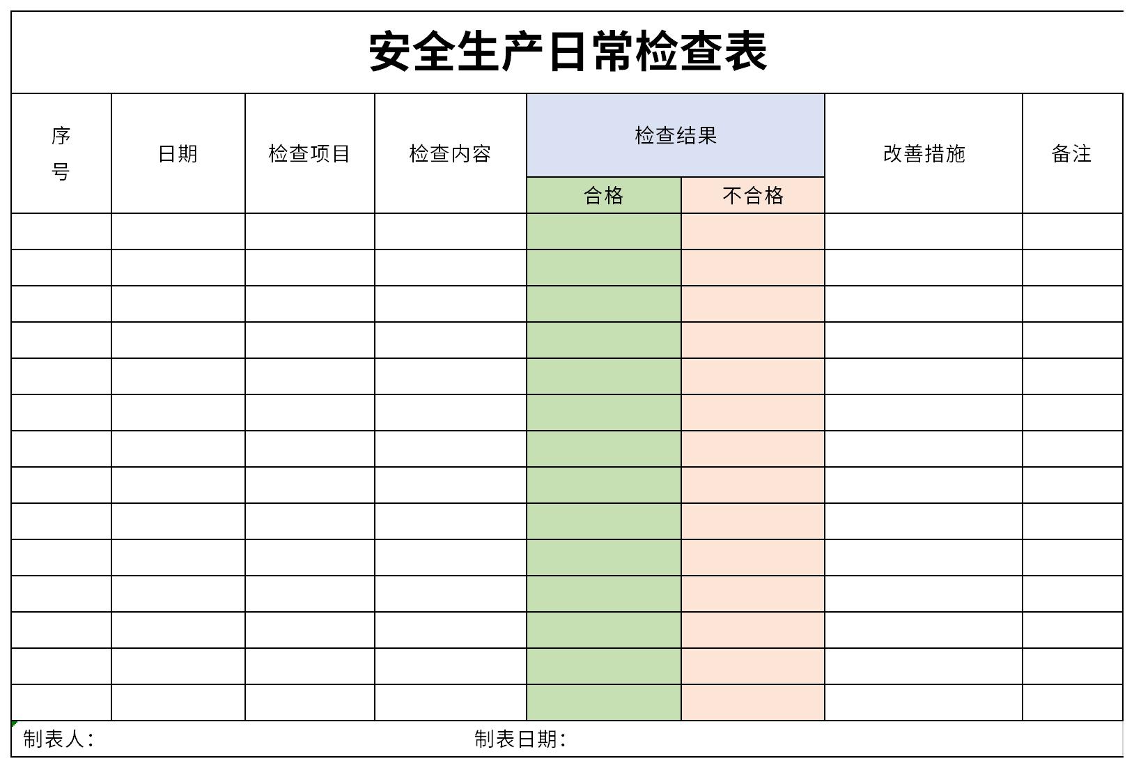 安全生产日常检查表截图