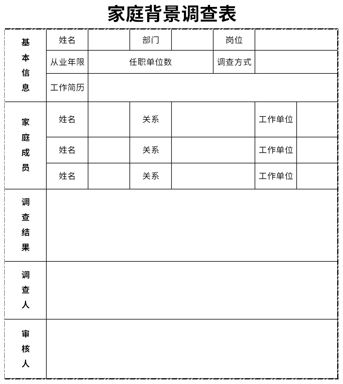 家庭背景调查表截图