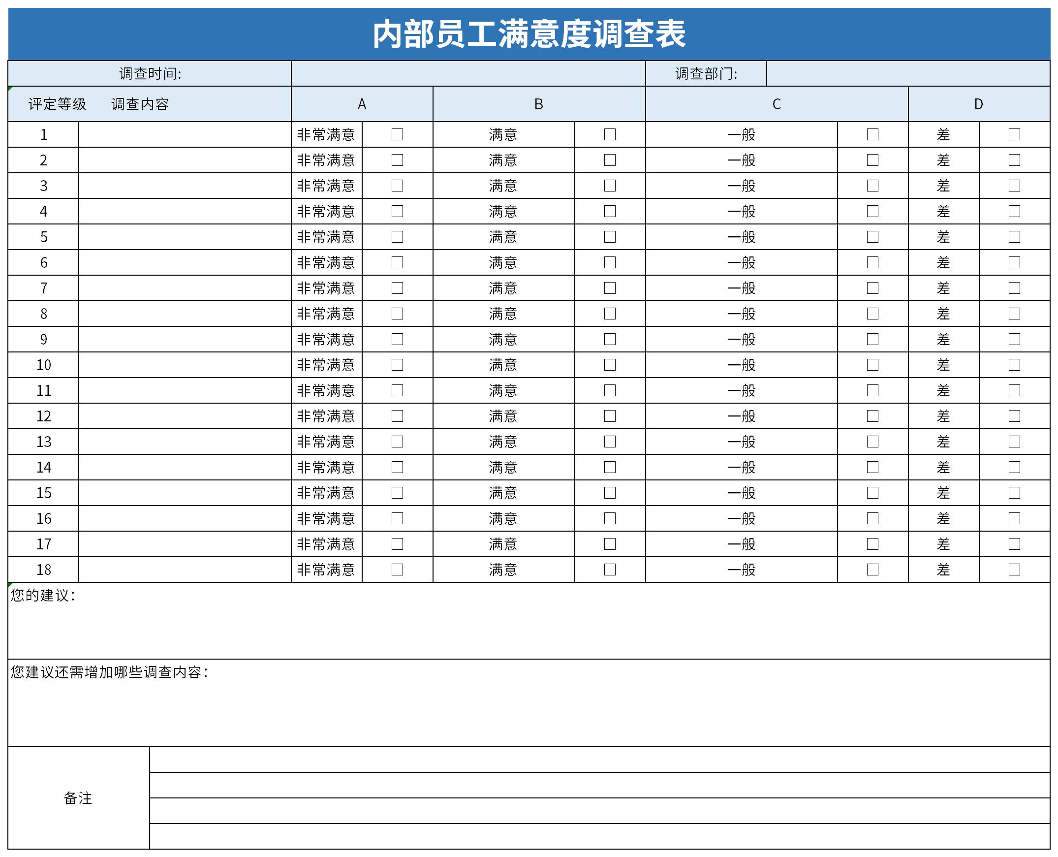 内部员工满意度调查表截图