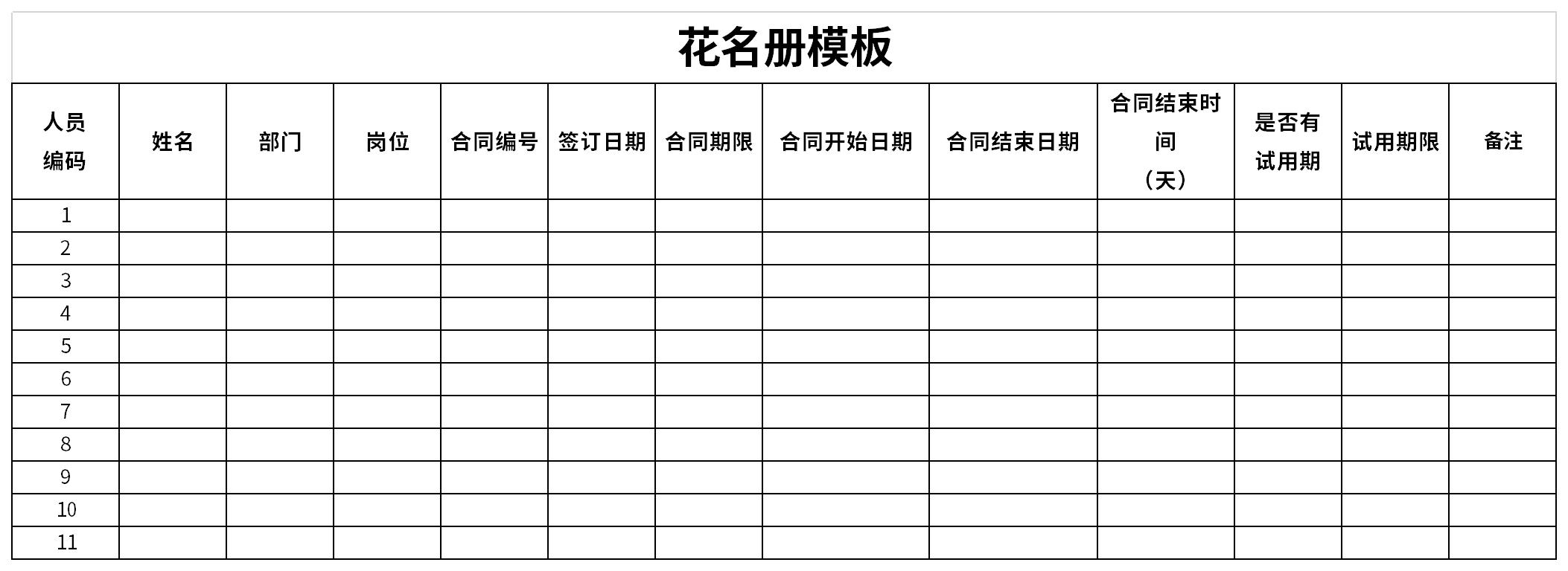 花名册模板截图