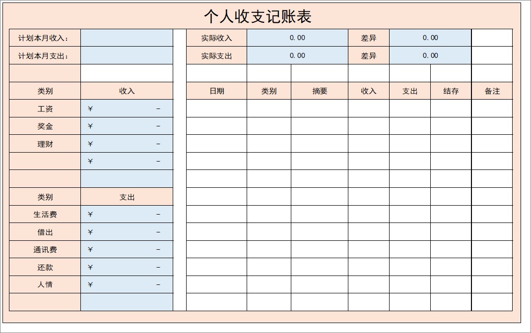 个人收支记账表截图