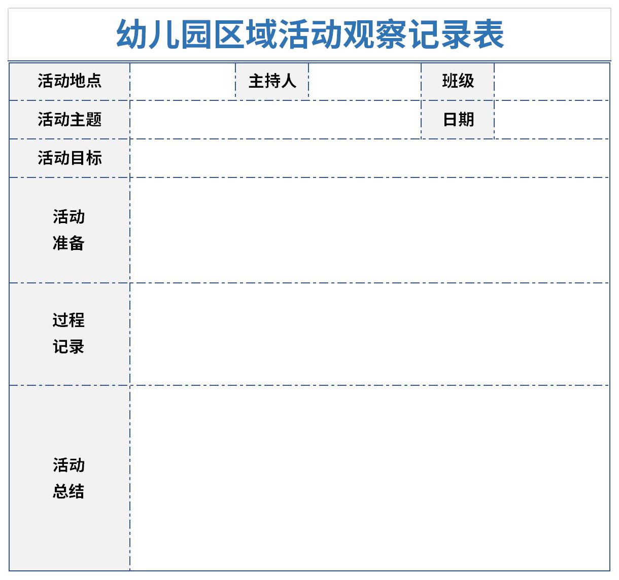 幼儿园区域活动观察记录表截图