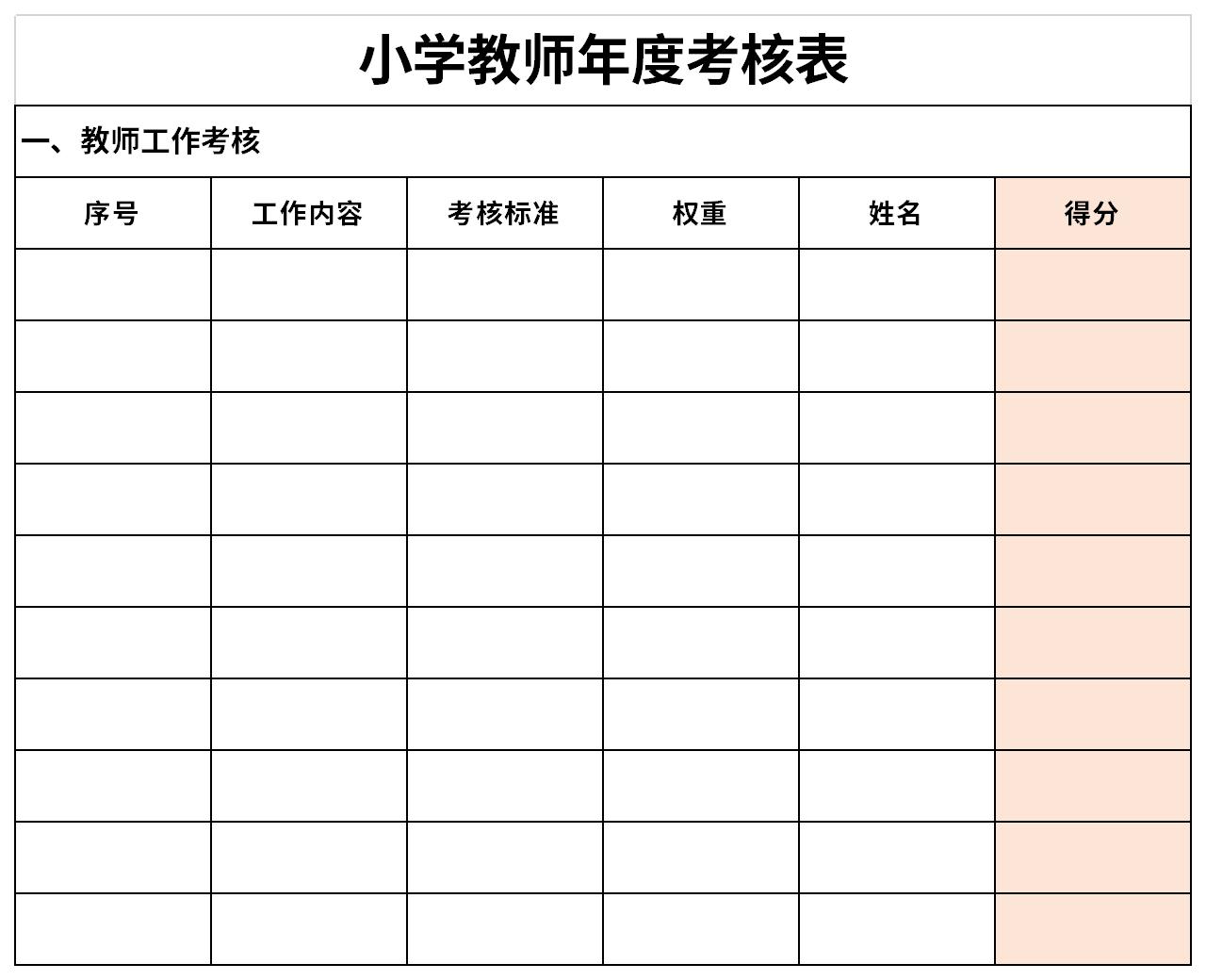 小学教师年度考核表截图