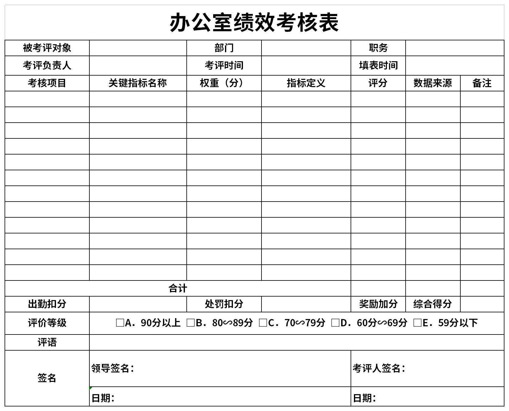 办公室绩效考核表截图