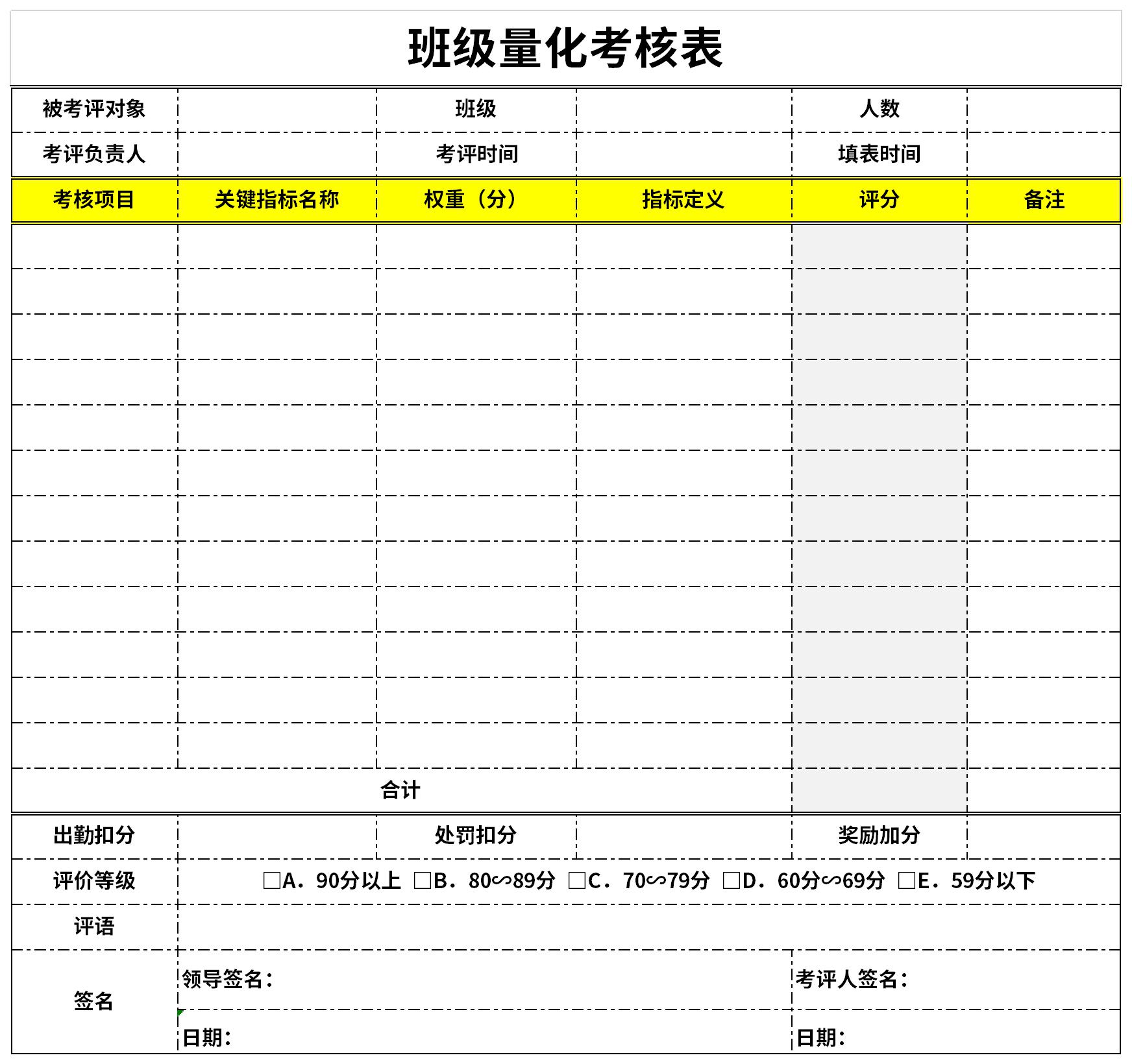 班级量化考核表截图