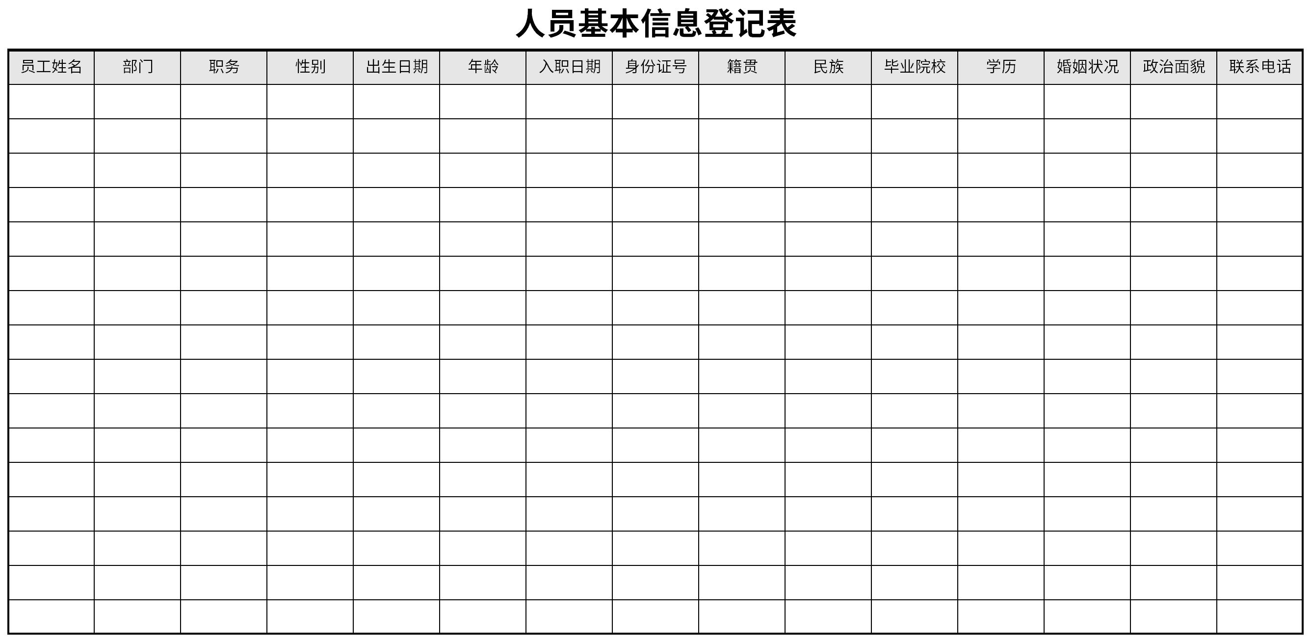 人员基本信息登记表截图