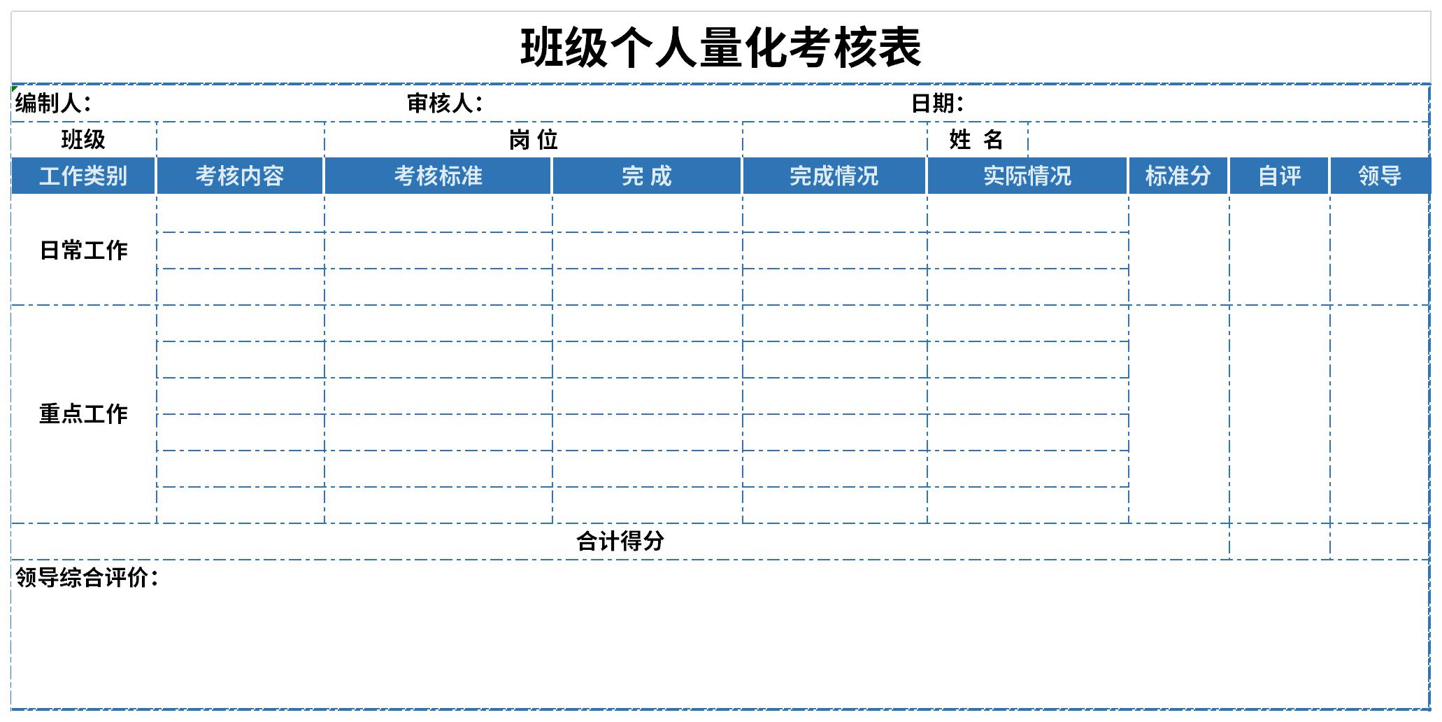 班级个人量化考核表截图