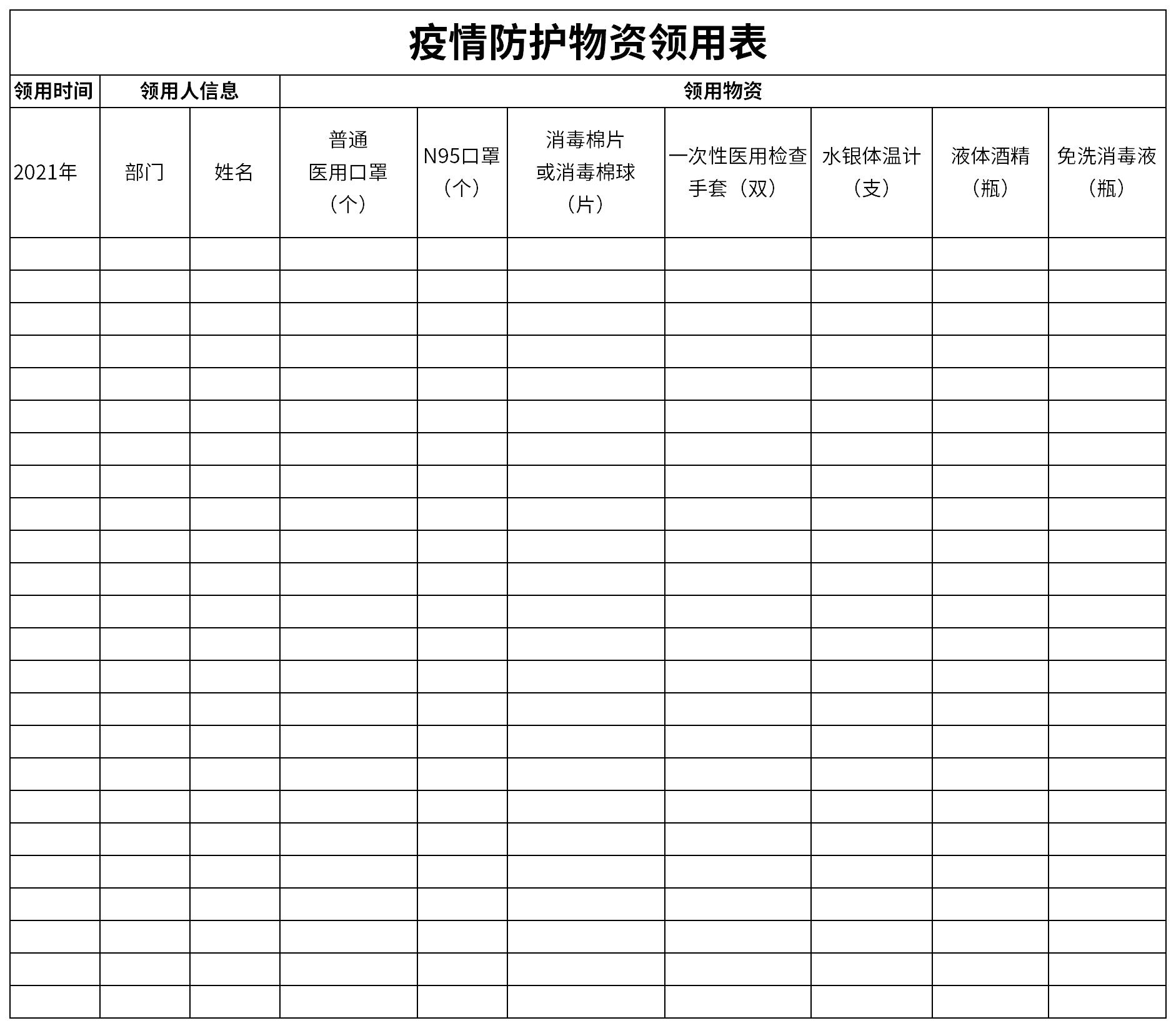 疫情防护物资领用表截图