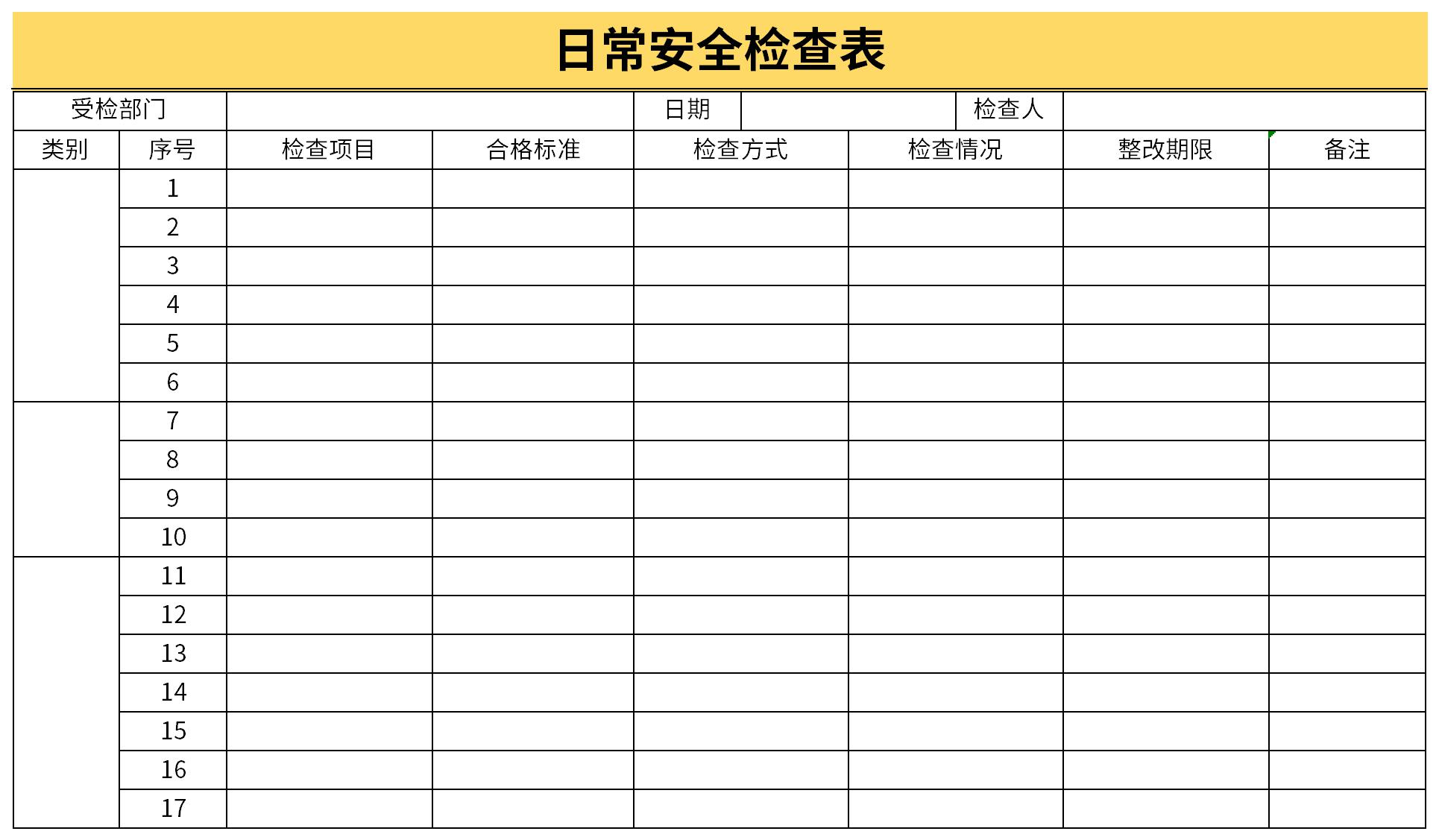 日常安全检查表截图