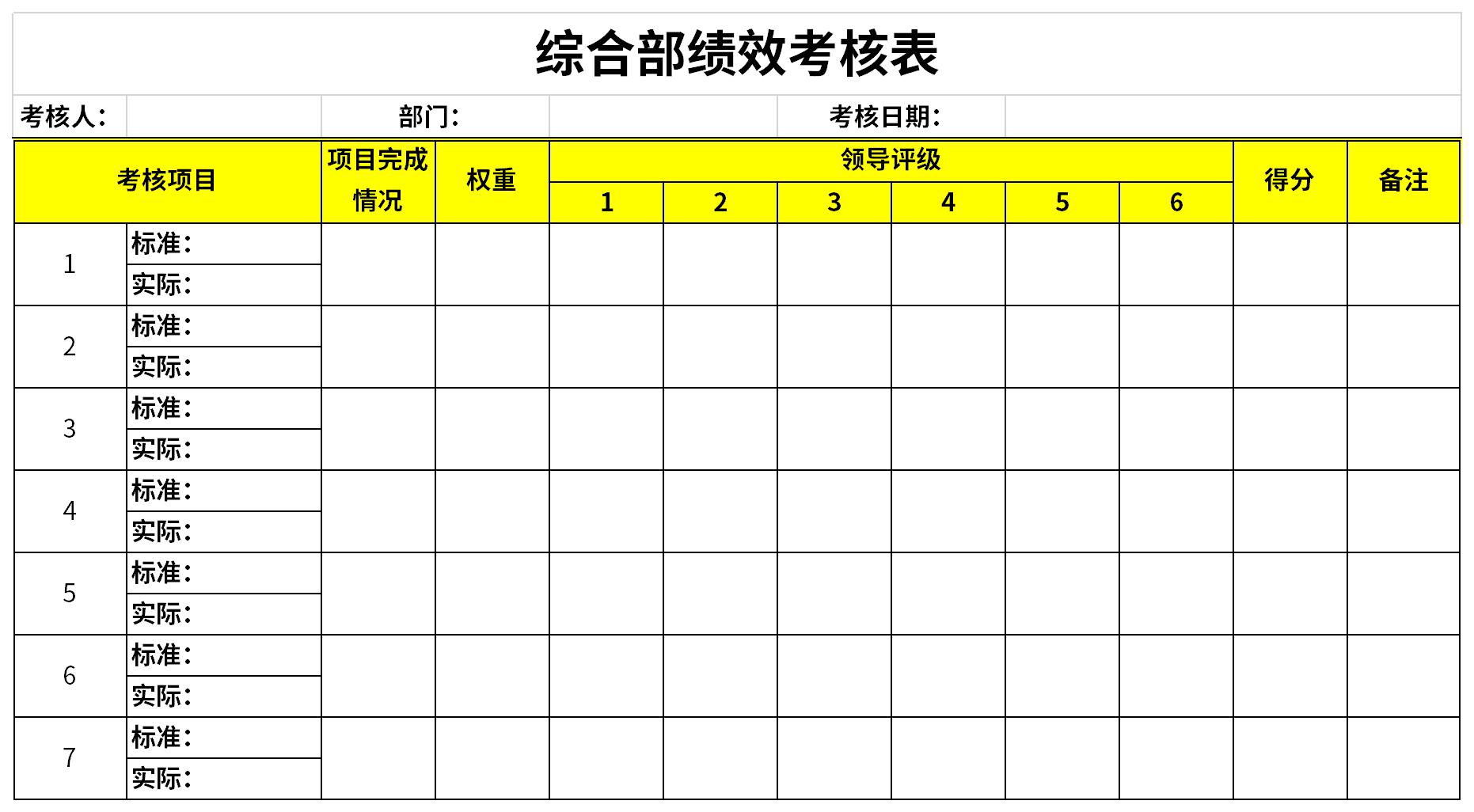 综合部绩效考核表截图