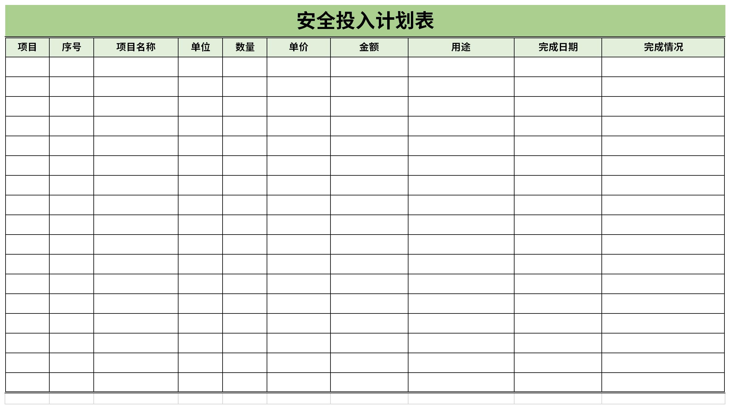 安全投入计划表截图