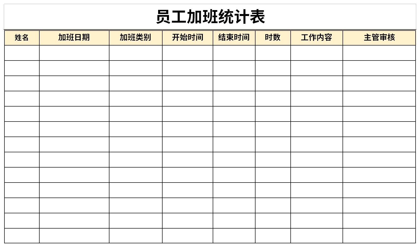 员工加班统计表截图