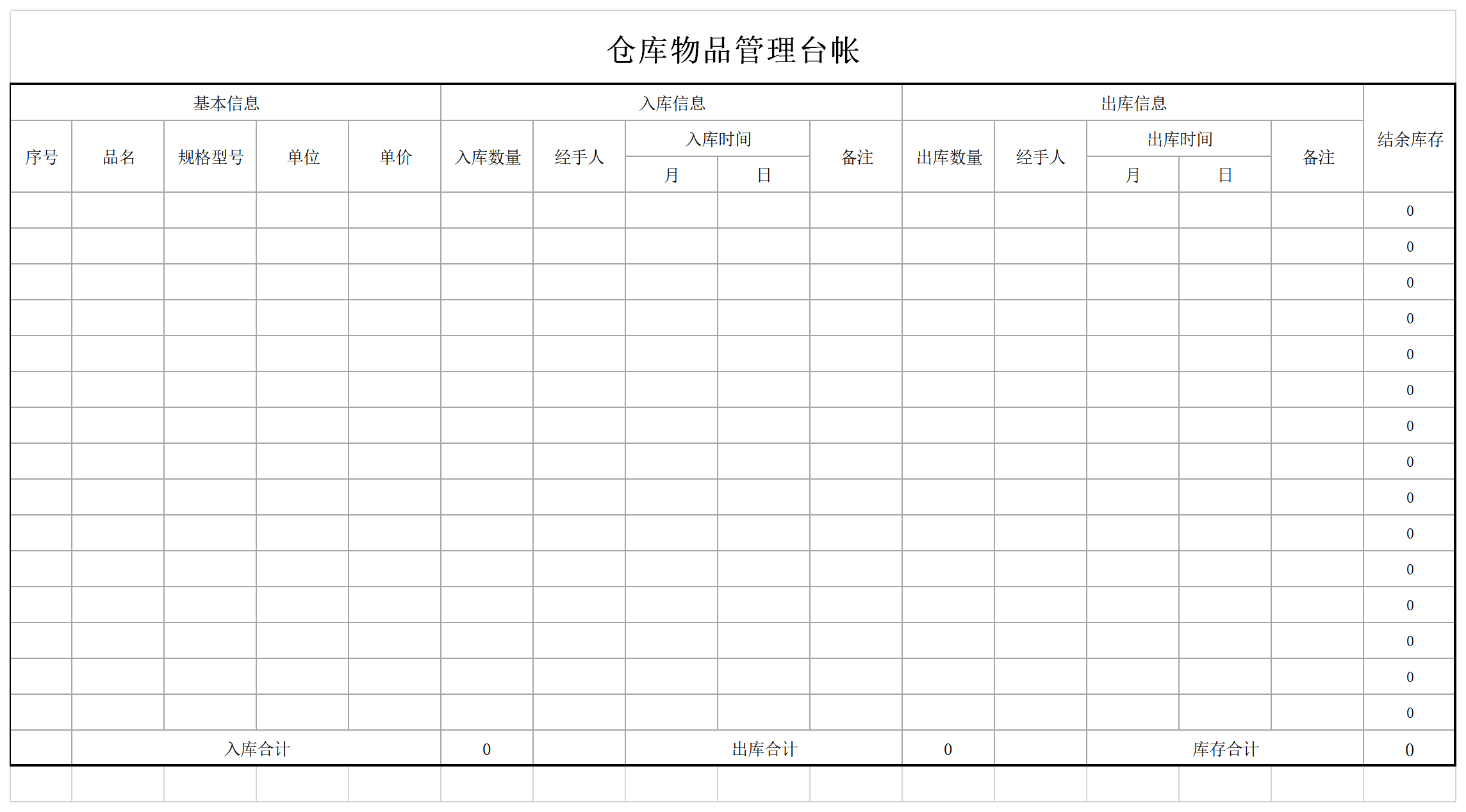 仓库物品管理台账截图