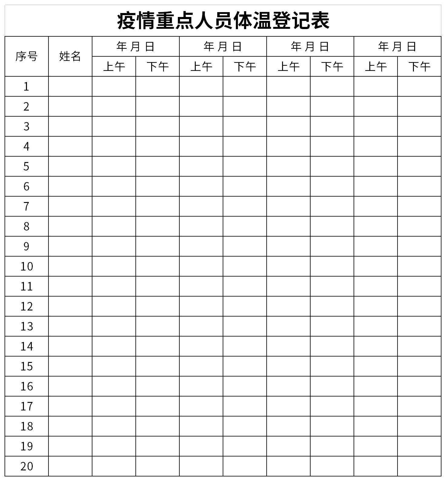 疫情重点人员体温登记表截图